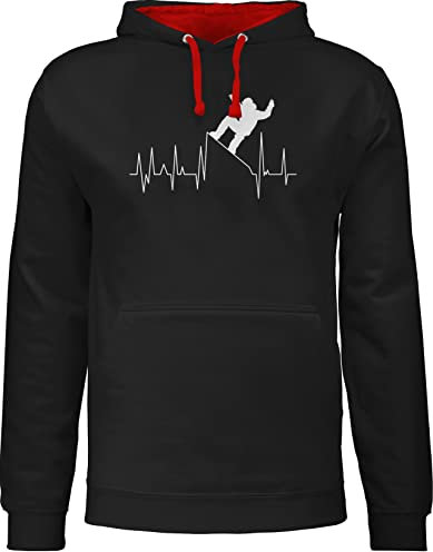 Pullover Herren Frauen Hoodie Kontrast zweifarbig - Skiurlaub Apres Ski - Snowboarding Herzschlag - weiß - L - Schwarz/Rot - Hoodies Skifahren Pulli Damen apre Hoody apreski Wintersport