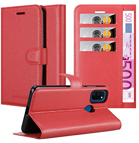Cadorabo Hülle kompatibel mit Samsung Galaxy M21 / M30s Handyhülle aus Kunst Leder Flip Klappbare Stoßfeste Magnetische [Standfunktion] [Kartenfächern] Cover Hülle für Galaxy M21 / M30s Tasche in Rot
