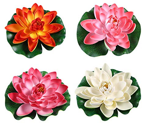 Amosfun 4Pcs 17Cm Künstliche Seerose Simulation Lebensechte Lebendige Schwimmende Grüne Blätter Lotus Teich Aquarium Ornamente für Garten Pool Hochzeit