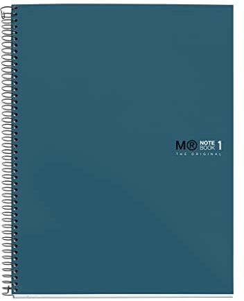 Miquelrius - Quaderno A4, Notebook The Original Colors, 80 Fogli di 90 g/m² e 1 Striscia di Colore, Taccuino a Righe Orizzontali 7 mm, 4 Fori, Copertina Rigida in Cartone Plastificato, Oceano