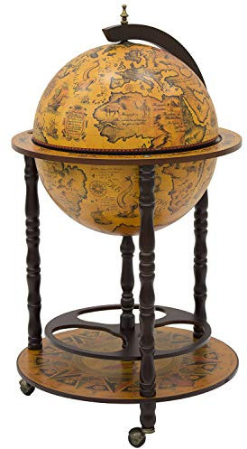 Queen Isabell Weltkugel Bar Barwagen Kolonialbar aus Holz Minibar auf Rollen Flaschenregal Weinregal Globusbar Servierwagen 93x50x50cm