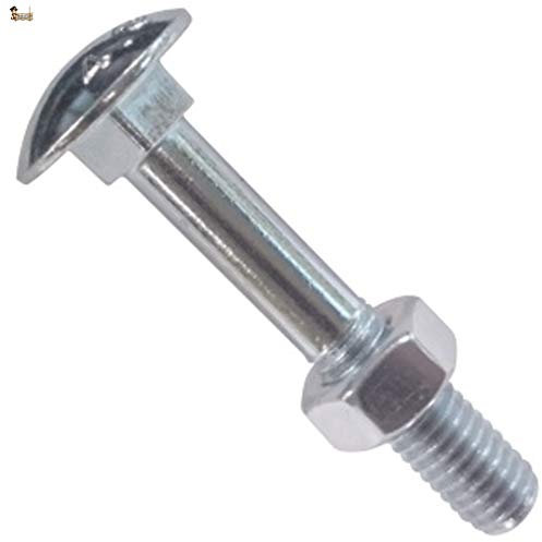 BricoLoco Tornillo con tuerca M6 carrocero. Cuello cuadrado. Cabeza redonda o abombada. DIN 603 con tuerca hexagonal DIN 934. Cincado. Métrica 6. Varios largos y envases. (50, 6x30)