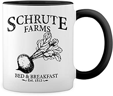 The Office TV Show Schrute Farms Dwight Dunder Miffline Beets Weiße Tasse Mug mit schwarzen Felgen & Griff