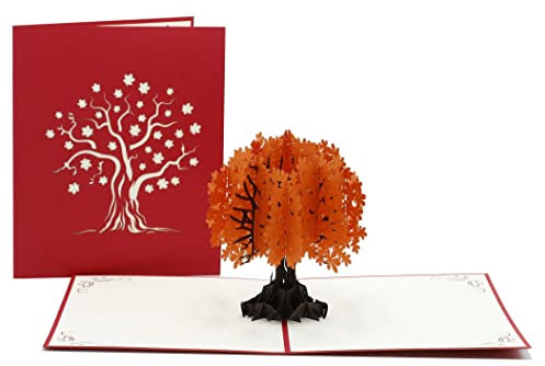 Baum orange, Natur, Wald, Lebensbaum, 3d Klappkarte, Pop Up Karte, Glückwunschkarte, Grußkarte, Geschenkkarte (orange)