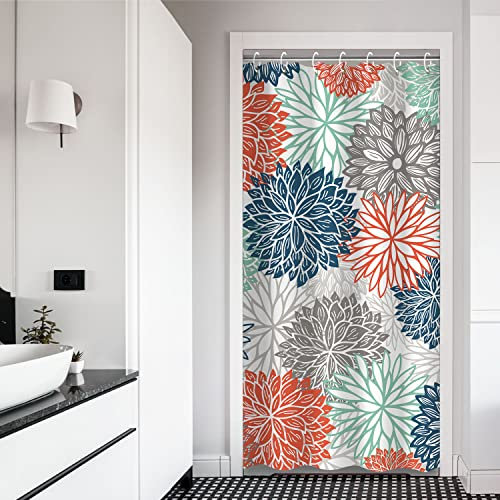 RosieLily Dahlia Duschvorhang – Blaugrün und Grau, Blau, Grün, Türkis, Wohnmobil, schmaler Duschvorhang mit 10 Haken