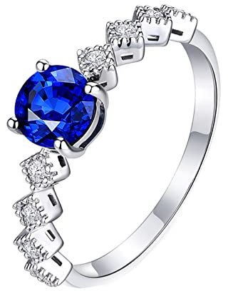 Daesar Verlobung Ringe Damen 750 Weißgold, Trauringe Schmal 4-Steg-Krappenfassung mit 0.5ct Saphir Eheringe Nickelfrei mit Diamant Weißgold Gr.63 (20.1)