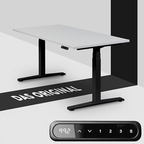 boho office® Höhenverstellbarer Schreibtisch 180 x 80 cm - Elektrisch stufenlos, inkl. Wireless Charger, Memoryfunktion, Kollisionsschutz - Basic Line Schwarz inkl. Tischplatte in Lichtgrau