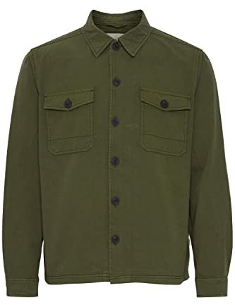 Blend 20715170 Shirt Overshirt Herren Übergangsjacke Jacke Überhemd Hemdjacke Unifarben Twill Optik Brusttaschen Hochwertige Baumwoll-Qualität, Größe:L, Farbe:Cypress (180322)