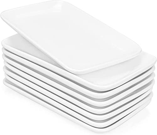 UIBFCWN 8er Set Servierplatten Porzellan, Rechteckige Teller Weiß, 25,4 x 15,2 cm, Kuchenplatten Speiseteller Keramik Weiss für Dessert, Sushi, Antipasti, Kuchen, Salat