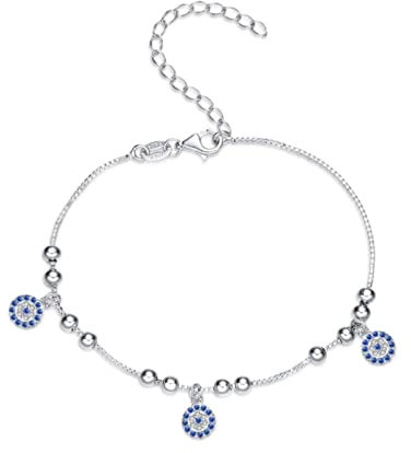 CHABER Authentisches Damenarmband Sterlingsilber 925 Cz Blaue Runde Perlen Evil Eye Armband Türkische Armbänder Edler Schmuck
