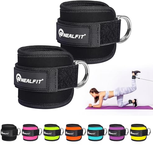 NEALFIT Fußschlaufen Kabelzug, Kickbacks Fußschlaufe, Verstellbarer Fußmanschetten Kabelzug mit Doppelten D-Ringen und Neoprenstütze, Ankle Straps Gym