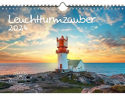 Leuchtturmzauber DIN A4 Kalender Querformat für 2024 Leuchtturm Leuchttürme - Geschenkset Inhalt: 1x Kalender, 1x Weihnachtskarte (insgesamt 2 Teile)