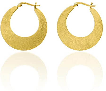 Leichte Creolen 925 Silber Flach Breit Mattiert Halbmond (Gold, 14 Karat vergoldet)