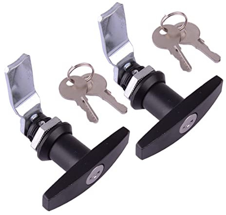 2 Set Rear Fixing T Shape Handle Cabinet Tool Box Garage Canopy Door Lock Locking Latch with Keys Compatible for Pickup Car Truck Trailer Caravan Camper