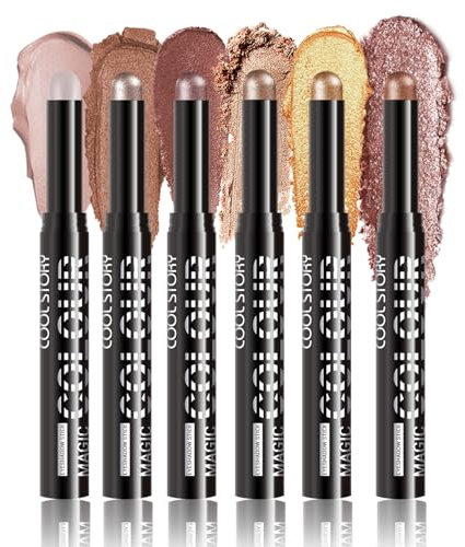 6PCS Eyeshadow Stick Set, Waterproof Long Lasting Eyeshadow Stick Sets Create Glitter Eye Makeup (# SetA)