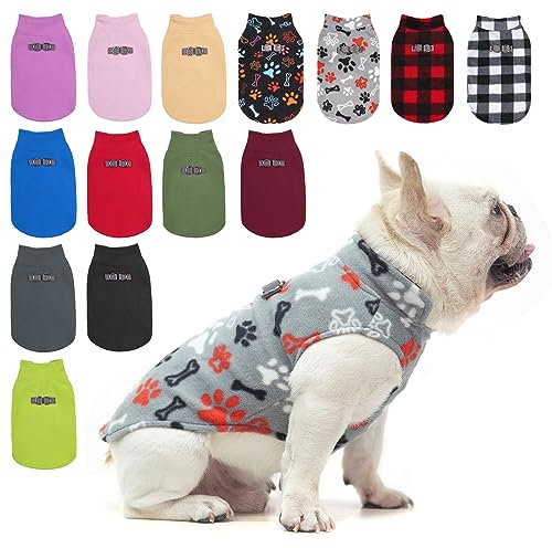 BEAUTYZOO Hundepullover für kleine Hunde, Fleece-Weste, Winterjacke, D-Ring, Leinenbefestigung für XS, S, Welpen, mittelgroße Rassen, Hunde, kaltes Wetter, winddicht, hält warm, graue Knochen,