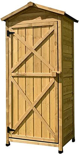 Dilatateur musculaire pectoral Meuble de rangement extérieur en bois résistant aux intempéries, abri de jardin avec étagères à 3 niveaux, abri de jardin avec grande porte et pieds étanches, pour l'ext