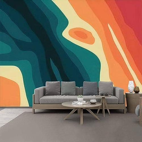 GIVLWF Abstract Shape Photo Wallpaper, Blue and Orange Colors Wall Mural, Murals Wall Art Print for Hallway Stairway Home Decoration 300 x 210 cm