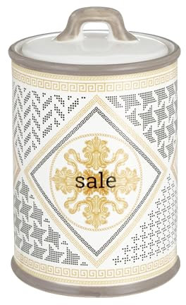 Baroni Home Salière en Céramique Décoré, Pot de Rangement de Cuisine avec Couvercle Hermétique pour Sauver l’Arôme, Pot à Sel de Qualité, Ligne Domus, 11x11x17 cm