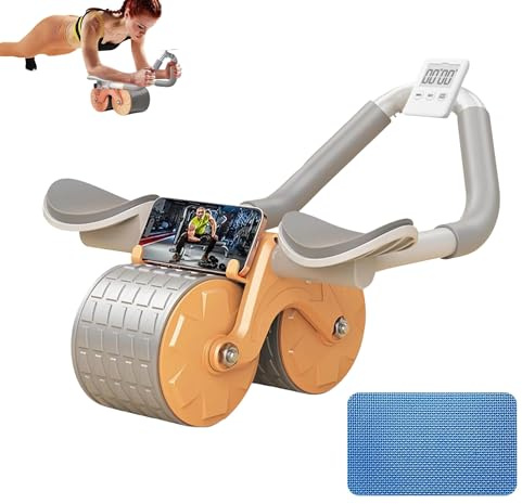 Roller für ABS mit automatischer Rückfederung. Rad für Bauch mit Ellenbogenstütze. Heimtraining mit Knieschoner und Stoppuhr Inklusive. Sport für Anfänger zu Hause.