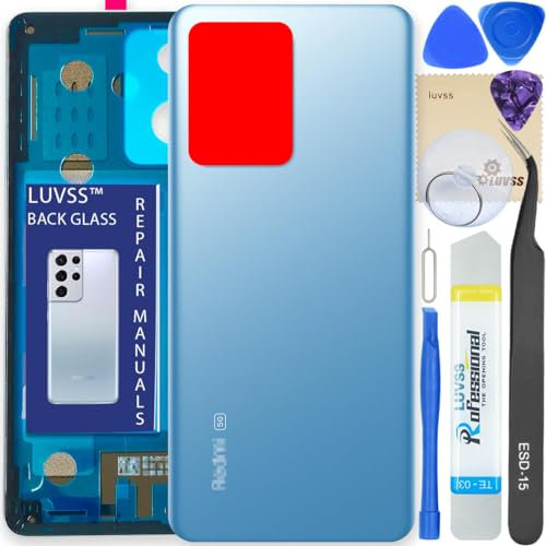 LUVSS Tapa Trasera Vidrio para Xiaomi Redmi Note 12 Pro+ Plus 5G Cubre Bateria Reemplazo Kit de Reparación (Azul)