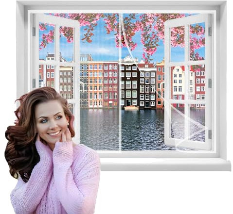 Cortina Magnética, 115x180cmde Ventanas a Prueba de Mosquito para Ventanass de Madera, Ventanass de Hierro, Ventanass Metálicas, Ventanass del Balcón, Ventanass de RV（Blanca）