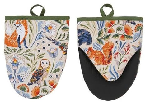 Ulster Weavers - Woodland Animals Microwave Oven Mitts (18 x 14.5cm) - 100% Cotton - 1x Pair - Forest Animals Oven Glove Heat Resistant - Washable - Rabbit, Owl & Fox Oven Glove - Kitchen Accessories