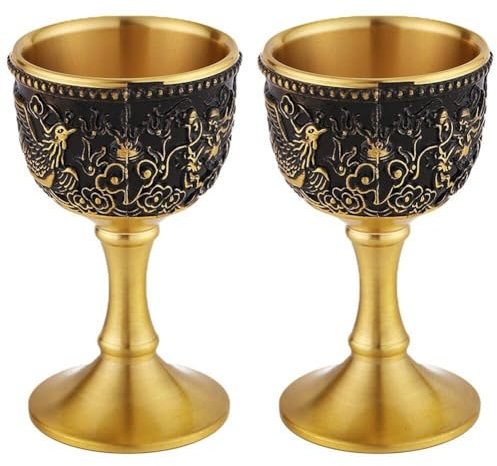 2 Stücke Vintage Kelch Kelch Geprägte Weinglas Gothic Kelch Messing Royal Weinbecher Likörbecher Für Küche Home Bar