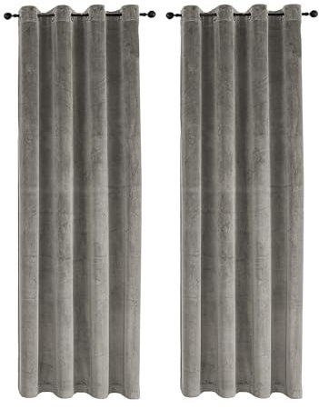 TiborTex Samt Vorhäng 2er Set Taupe Ösen 140x175 cm Verdunkelungsvorhang samtweich Blickdicht Gardine abdunkelnd Wohnzimmer Schlafzimmer