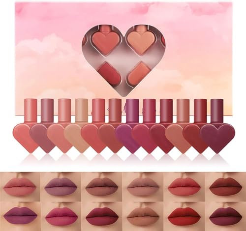 Mini Heart Lipstick With Jar,12 Color Mini Heart Lipstick For Lip,Waterproof Mini Heart Lipstick,Lip Makeup Gift Set Gift for Girls and Women
