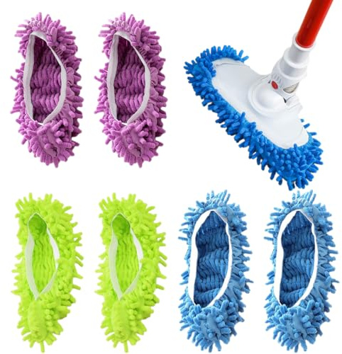 FKWKUW 3 Paare Putzschuhe,Bodenwischer Hausschuhe,Wiederverwendbar Putzschuhe Für Bodenreinigung,Für Bodenreinigung,Damen, Herren, Kinder, Büro,Badezimmer, Küche