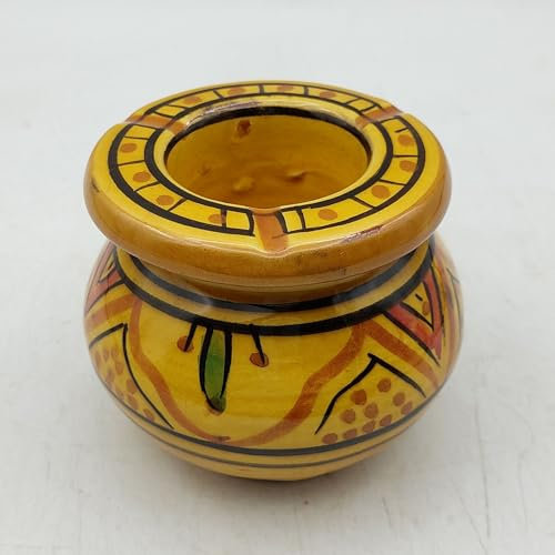 Marokkanischer Aschenbecher aus Terrakotta, handbemalt, von Handwerkern von Safi geruchshemmend und handgefertigt, Durchmesser 9,5 cm, 3003211322