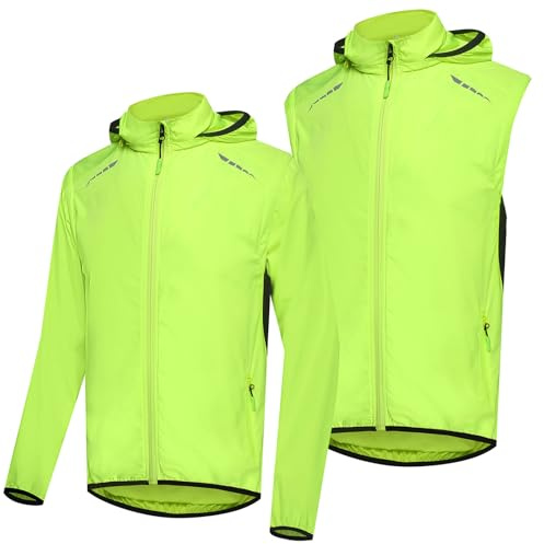 SIWANYS Veste de Cyclisme Homme avec Capuche Cachée, Imperméable Coupe Vent Running Veste VTT Homme Veste Velo Homme Hiver Coupe-Vent pour Running, Excercice, Velo, VTT,Green-XL