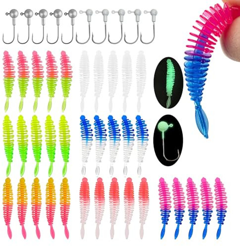 35 Stück Zander Köder mit 10 Jigköpfe 2/0 ForellenköderAngelzubehör Forellen Köder Kunstköder Angeln Angelköder Forellen Wobbler für Süß- und Salzwasser Trout Fishing gummifische für hecht