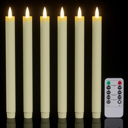 Eldnacele Ivory Flameless Taper Candles with Remote Timer, 9.1 Battery Operated Flickering Plastic LED Taper Candles for Home Wedding Christmas Decorations