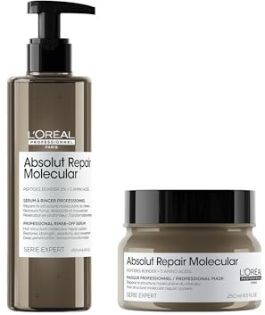 L'Oréal Professionnel Absolut Repair Molecular Rinse-Off Serum 250ml & Rinse-Off Hair Mask Treatment 250ml, For Very Damaged Hair