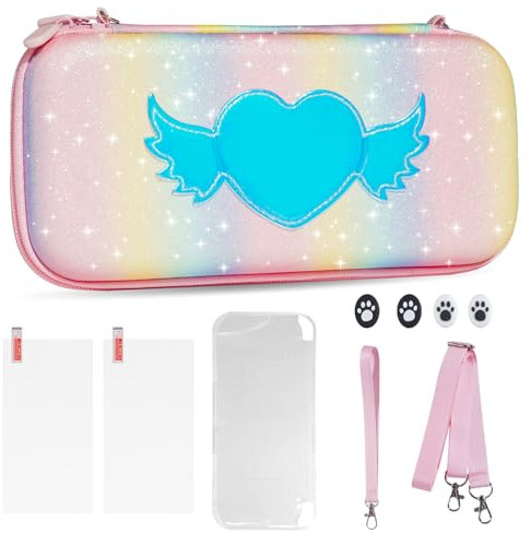 JYPS 10 in1 Tasche für Nintendo Switch OLED, Neue Regenbogen Harter Hülle Case, Tragbare Schutz Switch Tragetasche, Reisetasche Schutzhülle für Konsole & Zubehör für Mädchen Geschenk (Regenbogen)