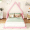Jovify Kinderbett 90x200 cm Bodentief Hausbett Bodenbett mit Rausfallschutz und Lattenrost, Schornsteinform Design, Bettgestell Flachbetten Haus Kinder Bett Jugendbett Einzelbett, ohne Matratze, Rosa
