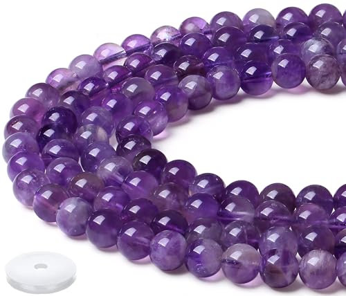QINJIEJIE Amethyst Perlen 8mm mit Loch Edelstein Perlen Zum Basteln Runde Kristall Beads 50 Stück Rosa Glasperlen Perlen für Armbänder Erwachsene DIY Halskette Schmuckherstellung