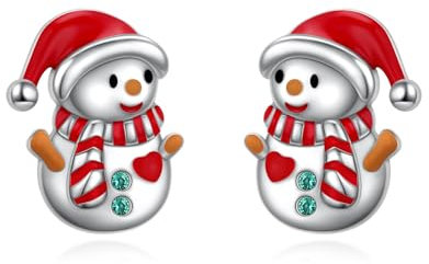 Flyow Weihnachts Schneemann Ohrstecker für Damen 925 Sterling Silber Niedliche Schneemann Weihnachts Ohrstecker - Winter Feiertags Xmas Ohrringe Süßes Weihnachten Schmuck Geschenke