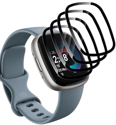 Yieehhow Pellicola Protettiva per Fitbit Versa 4/Versa 3/Sense 2/Sense Vetro Temperato [4 Pezzi], PMMA Film Protettivo Composito, 3D Curva Protezione Schermo per Fitbit Versa 4/Versa 3/Sense 2/Sense