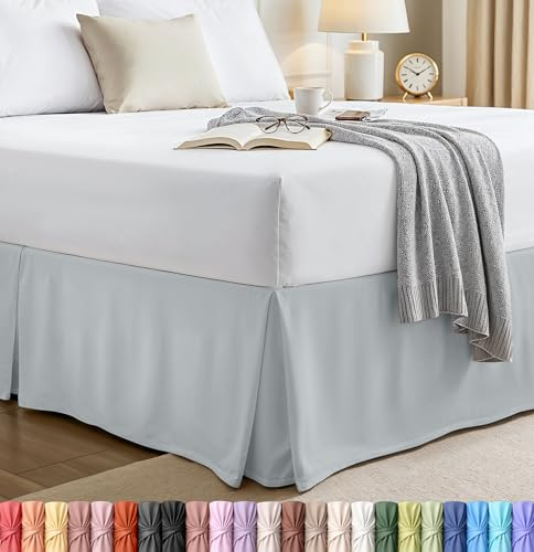 Utopia Bedding Queen Bed Skirt - Soft Quadruple Pleated Ruffle - Easy Fit with 16 Inch Tailored Drop - Hotel Quality, Shrinkage and Fade Resistant (Queen, Light Grey)