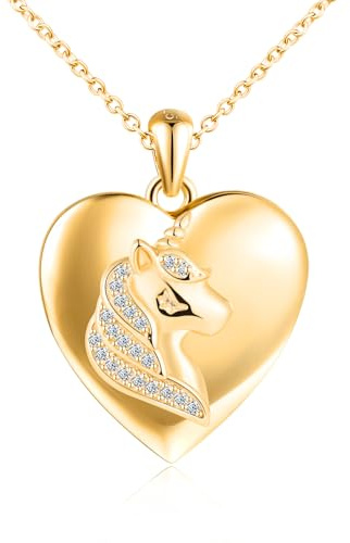 Zirkon Einhorn Foto Kette Silber 925 mit Bild:Halskette Mädchen Damen Herz Medaillon zum Öffnen für Bilder-Niedlich Tier Anhänger Ketten Amulett Schmuck-Liebe Geschenk für Frauen Mama Freundin Tochter