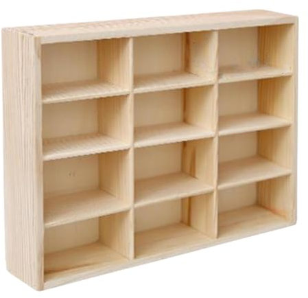 harayaa Wooden Storage Divider Box, Wall Mounted Toy Car Storage Car Display Shelf, Tabletop Box for Doll Home Model Car, 12 Grid