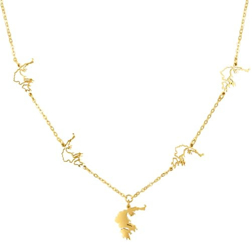 d'origine Griechenland Kette mit 5 Landkarten-Anhängern Damen, Griechische Halskette in Gold