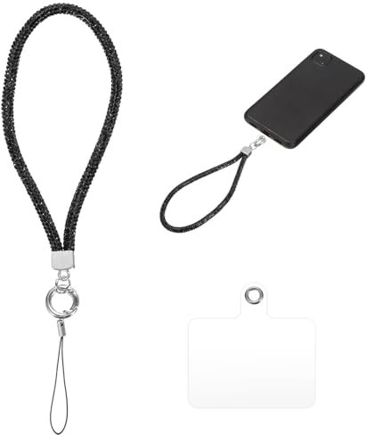 FloralGrace Chaîne de cou avec strass scintillants, cordon de téléphone, longue corde de suspension, chaîne de téléphone portable, chaîne de téléphone portable, pendentif court pour téléphone portable