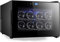 IUBGFTO Mini Wine Cooler 8 Bottle Thermoelectric Wine Cellar Fridge Small Countertop Constant Humidity Wine Refrigerator Wooden Shelves Glass Door Black