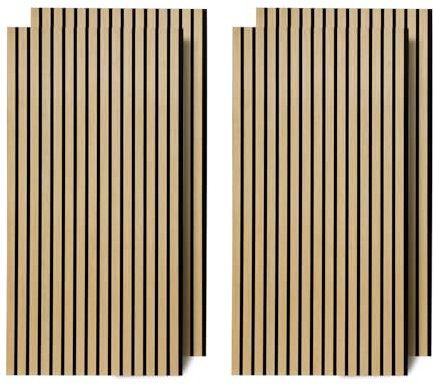 Ansobea Akustikpaneele Holz 4,32㎡ - 6er Set 120x60cm Natürliche Eiche Wandpaneele 3D, Lamellenwand Holz für Tonstudio und Heimkino