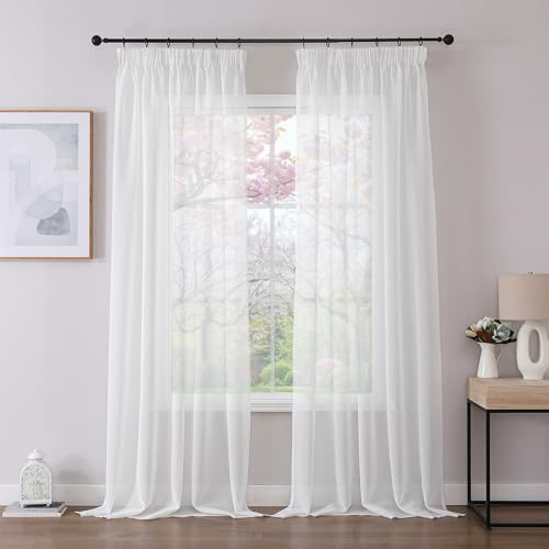 Joydeco 2er Set Gardinen mit Kräuselband Sheer Voile Lang Vorhänge Durchlässig Polyester Curtains Modern Transparent Wohnzimmer Luftig Dekoschal für Schlafzimmer