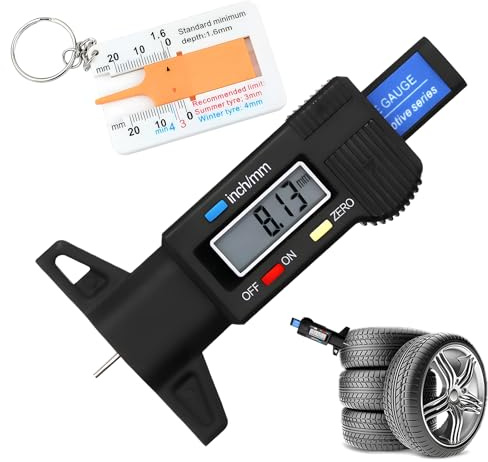 2 pcs Digitale Misuratore Profondità Battistrada, 0-25.4mm LCD Display Misuratore, Misuratore di Calibro Pneumatico con ampio display LCD per moto, auto, camion in inch/mm